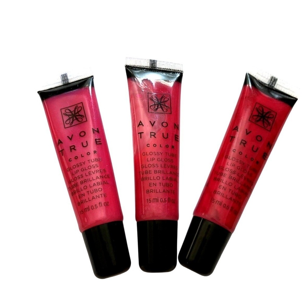 3 Avon True Color Glossy Tube Lip Gloss Pink Burst 15ml 0.5 fl oz New Old STOCK